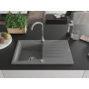 Mexen Cesar granitový drez 1-komorový s odkvapkávačom 775 x 470 mm, sivý, sifón chróm - 6514771010-71