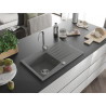 Mexen Cesar granitový drez 1-komorový s odkvapkávačom 775 x 470 mm, sivý, sifón chróm - 6514771010-71