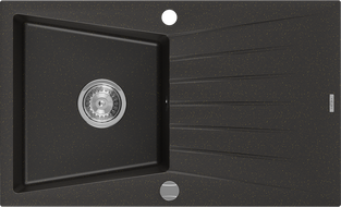 Mexen Cesar granitový drez s 1 komorou a odkvapkávačom 775 x 470 mm, čierny/zlatý metalický, sifón chróm - 6514771010-75