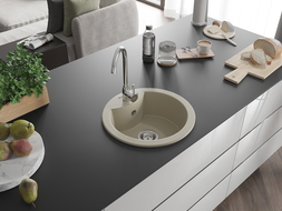 Mexen Diego granitový drez 1-komorový 488 x 480 mm, béžový, sifón chróm - 6512481000-69