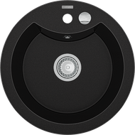 Mexen Diego granitový kuchynský drez 1-komorový 488 x 480 mm, čierny, sifón chróm - 6512481000-77
