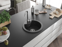 Mexen Diego jednodrezový granitový drez 488 x 480 mm, čierny, sifón chróm - 6512481000-77