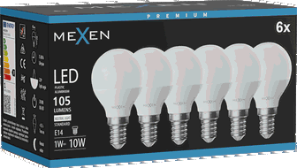 Mexen Nova 6x LED žiarovka E14, G45, 1W, Neutrálna - 4000K, 105 lm - L101-E14-0140-01x06