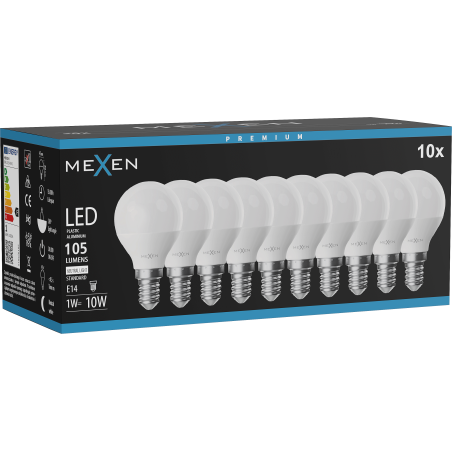 Mexen Nova 10x LED žiarovka E14, G45, 1W, Neutrálna - 4000K, 105 lm - L101-E14-0140-01x10