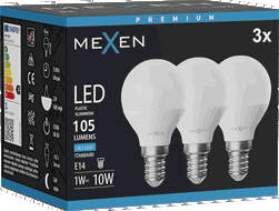 Mexen Nova 3x LED Žiarovka E14, G45, 1W, Studená - 6500K, 105 lm - L101-E14-0165-01x03