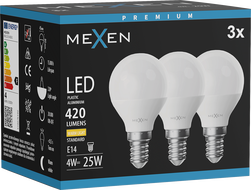 Mexen Nova 3x LED žiarovka E14, G45, 4W, Teplá - 3000K, 420 lm - L101-E14-0430-01x03