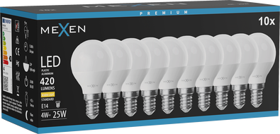 Mexen Nova 10x LED žiarovka E14, G45, 4W, Teplá - 3000K, 420 lm - L101-E14-0430-01x10