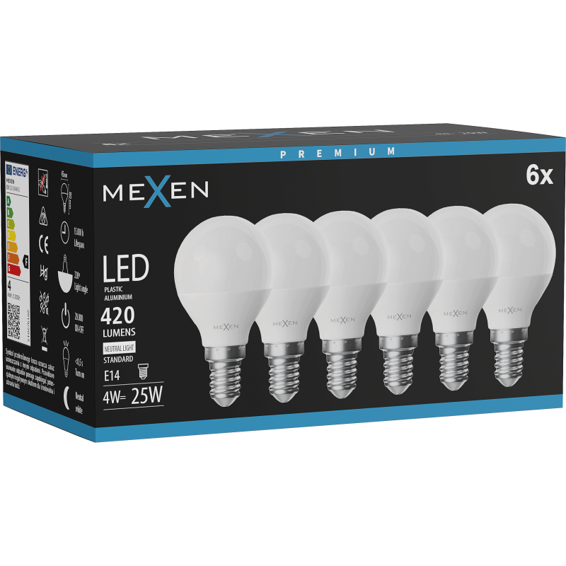 Mexen Nova 6x Žiarovka LED E14, G45, 4W, Neutrálna - 4000K, 420 lm - L101-E14-0440-01x06
