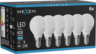 Mexen Nova 6x LED žiarovka E14, G45, 4W, Studená - 6500K, 420 lm - L101-E14-0465-01x06