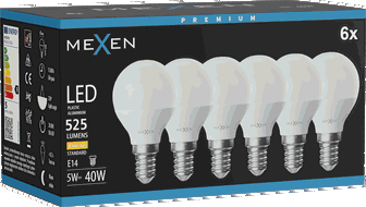Mexen Nova 6x LED žiarovka E14, G45, 5W, Teplá - 3000K, 525 lm - L101-E14-0530-01x06