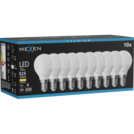Mexen Nova 10x LED žiarovka E14, G45, 5W, Teplá - 3000K, 525 lm - L101-E14-0530-01x10