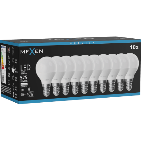 Mexen Nova 10x LED žiarovka E14, G45, 5W, Neutrálna - 4000K, 525 lm - L101-E14-0540-01x10