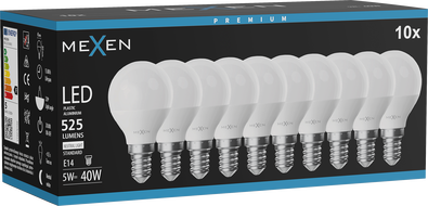Mexen Nova 10x LED žiarovka E14, G45, 5W, Neutrálna - 4000K, 525 lm - L101-E14-0540-01x10