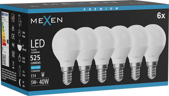 Mexen Nova 6x LED Žiarovka E14, G45, 5W, Studená - 6500K, 525 lm - L101-E14-0565-01x06