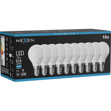 Mexen Nova 10x LED žiarovka E14, G45, 5W, Studená - 6500K, 525 lm - L101-E14-0565-01x10