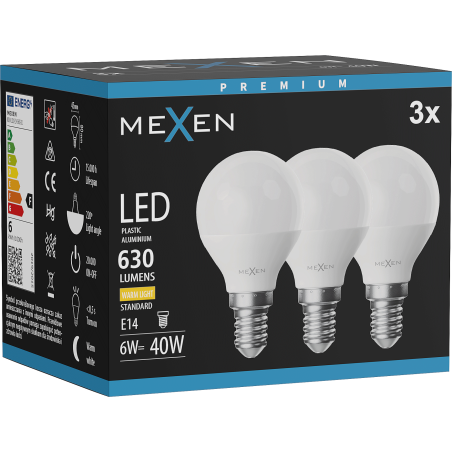 Mexen Nova 3x LED žiarovka E14, G45, 6W, Teplá - 3000K, 630 lm - L101-E14-0630-01x03