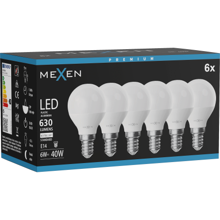 Mexen Nova 6x Žiarovka LED E14, G45, 6W, Neutrálna - 4000K, 630 lm - L101-E14-0640-01x06
