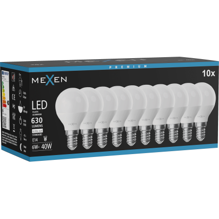 Mexen Nova 10x LED žiarovka E14, G45, 6W, Neutrálna - 4000K, 630 lm - L101-E14-0640-01x10