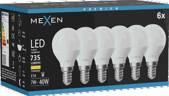 Mexen Nova 6x LED žiarovka E14, G45, 7W, Teplá - 3000K, 735 lm - L101-E14-0730-01x06