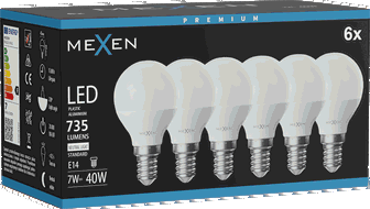 Mexen Nova 6x LED žiarovka E14, G45, 7W, Neutrálna - 4000K, 735 lm - L101-E14-0740-01x06