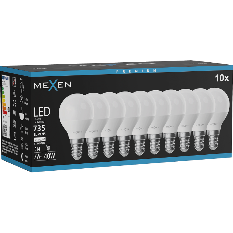 Mexen Nova 10x Žiarovka LED E14, G45, 7W, Neutrálna - 4000K, 735 lm - L101-E14-0740-01x10