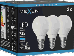 Mexen Nova 3x LED žiarovka E14, G45, 7W, Studená - 6500K, 735 lm - L101-E14-0765-01x03
