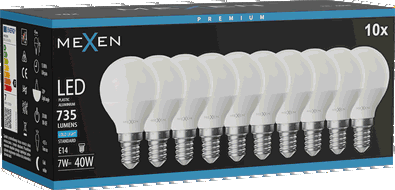 Mexen Nova 10x LED žiarovka E14, G45, 7W, Studená - 6500K, 735 lm - L101-E14-0765-01x10