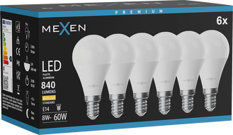 Mexen Nova 6x LED žiarovka E14, G45, 8W, Teplá - 3000K, 840 lm - L101-E14-0830-01x06