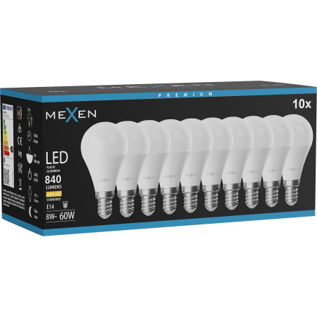 Mexen Nova 10x LED žiarovka E14, G45, 8W, Teplá - 3000K, 840 lm - L101-E14-0830-01x10