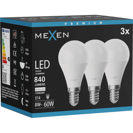 Mexen Nova 3x LED žiarovka E14, G45, 8W, Neutrálna - 4000K, 840 lm - L101-E14-0840-01x03