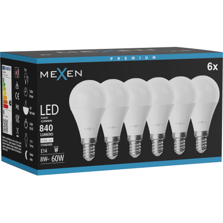 Mexen Nova 6x LED žiarovka E14, G45, 8W, Neutrálna - 4000K, 840 lm - L101-E14-0840-01x06