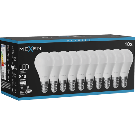 Mexen Nova 10x LED žiarovka E14, G45, 8W, Neutrálna - 4000K, 840 lm - L101-E14-0840-01x10