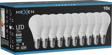 Mexen Nova 10x LED žiarovka E14, G45, 8W, Studená - 6500K, 840 lm - L101-E14-0865-01x10