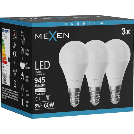 Mexen Nova 3x LED žiarovka E14, G45, 9W, Neutrálna - 4000K, 945 lm - L101-E14-0940-01x03