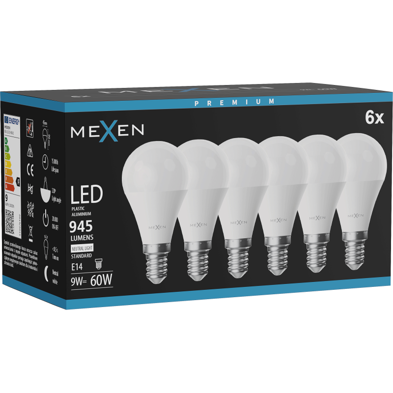 Mexen Nova 6x LED žiarovka E14, G45, 9W, Neutrálna - 4000K, 945 lm - L101-E14-0940-01x06