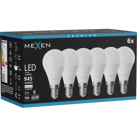 Mexen Nova 6x LED žiarovka E14, G45, 9W, Neutrálna - 4000K, 945 lm - L101-E14-0940-01x06
