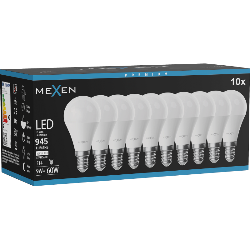 Mexen Nova 10x LED žiarovka E14, G45, 9W, Neutrálna - 4000K, 945 lm - L101-E14-0940-01x10