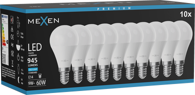 Mexen Nova 10x LED žiarovka E14, G45, 9W, Studená - 6500K, 945 lm - L101-E14-0965-01x10