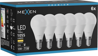 Mexen Nova 6x LED žiarovka E14, G45, 10W, Teplá - 3000K, 1055 lm - L101-E14-1030-01x06