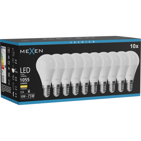 Mexen Nova 10x LED žiarovka E14, G45, 10W, Teplá - 3000K, 1055 lm - L101-E14-1030-01x10