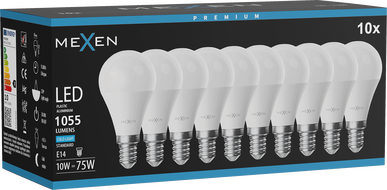 Mexen Nova 10x LED žiarovka E14, G45, 10W, Studená - 6500K, 1055 lm - L101-E14-1065-01x10