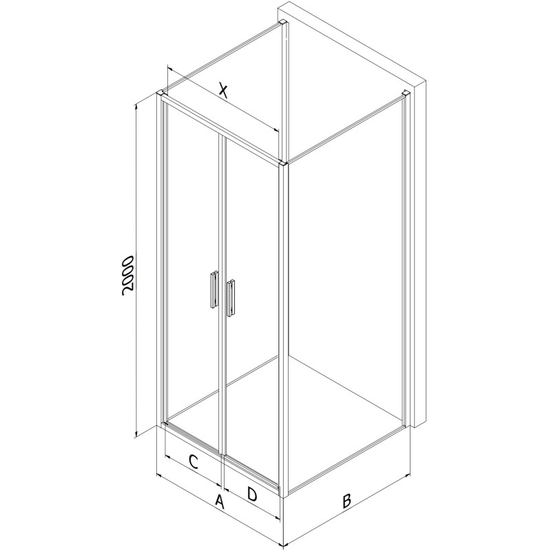 Mexen Exo-B Duo 3S sprchová kabína 3-stenová zavesená 90 x 70 cm, transparentná, zlatá - 814-090-070-50-00-3S