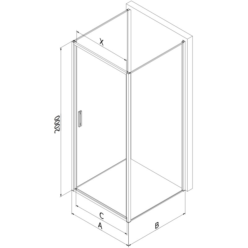 Mexen Exo-B 3S sprchovací kút 3-stenný výklopný 100 x 100 cm, transparentný, čierny - 817-100-100-70-00-3S