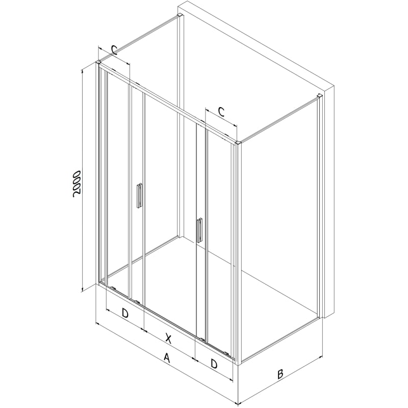 Mexen Exo-3S trojstranná sprchová kabína posuvná 160 x 70 cm, transparentná, chróm - 8152-160-070-01-00-3S