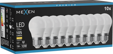 Mexen Nova 10x LED žiarovka E27, G45, 1W, Teplá - 3000K, 105 lm - L101-E27-0130-01x10