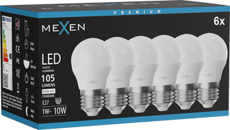 Mexen Nova 6x LED žiarovka E27, G45, 1W, Neutrálna - 4000K, 105 lm - L101-E27-0140-01x06