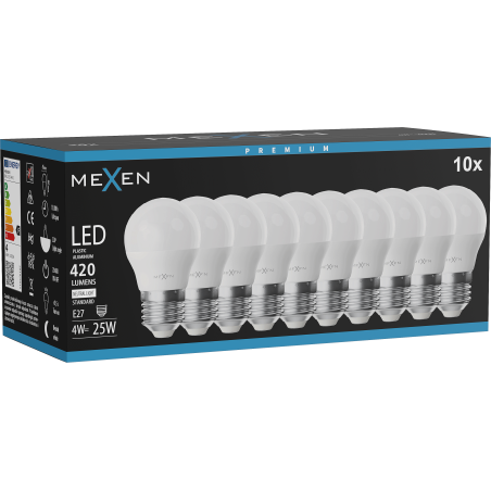 Mexen Nova 10x LED žiarovka E27, G45, 4W, Neutrálny - 4000K, 420 lm - L101-E27-0440-01x10