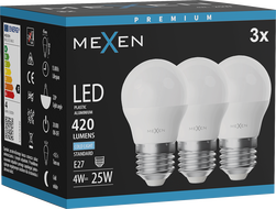 Mexen Nova 3x LED žiarovka E27, G45, 4W, Studená - 6500K, 420 lm - L101-E27-0465-01x03