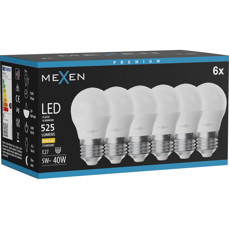 Mexen Nova 6x Žiarovka LED E27, G45, 5W, Teplá - 3000K, 525 lm - L101-E27-0530-01x06