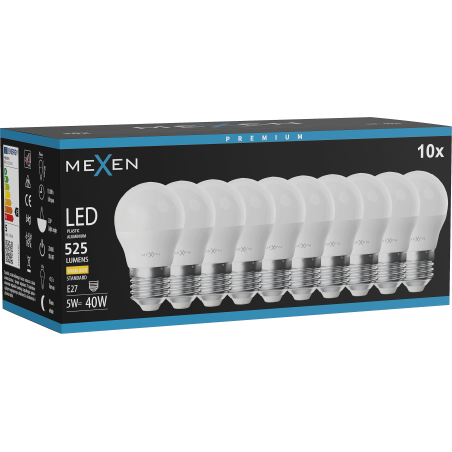 Mexen Nova 10x LED žiarovka E27, G45, 5W, Teplá - 3000K, 525 lm - L101-E27-0530-01x10